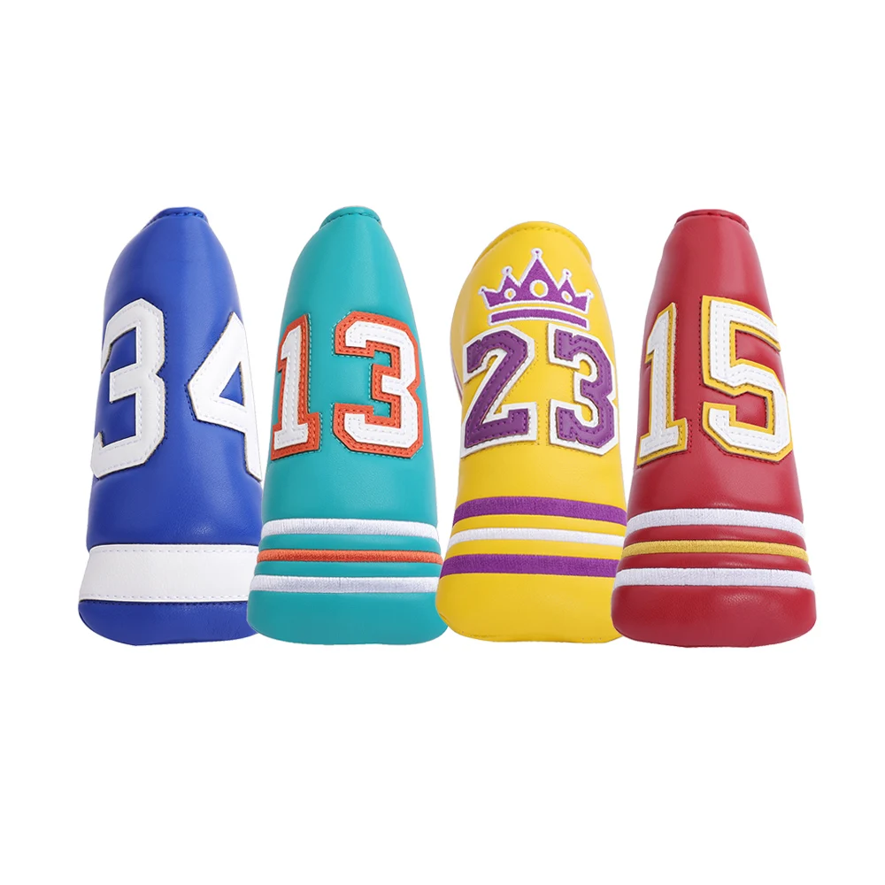 Jersey Number #23 #12 #13 Applique Embroidery PU Faux Leather Golf Club Headcover Blade Putter Cover