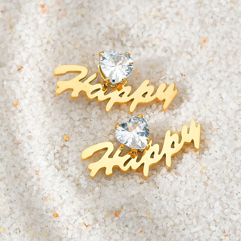 Lateefah Stylish Birthday Stone Signature Personalized DIY Name Earrings Sterling Silver Piercing Pin Ladies Gift Jewelry