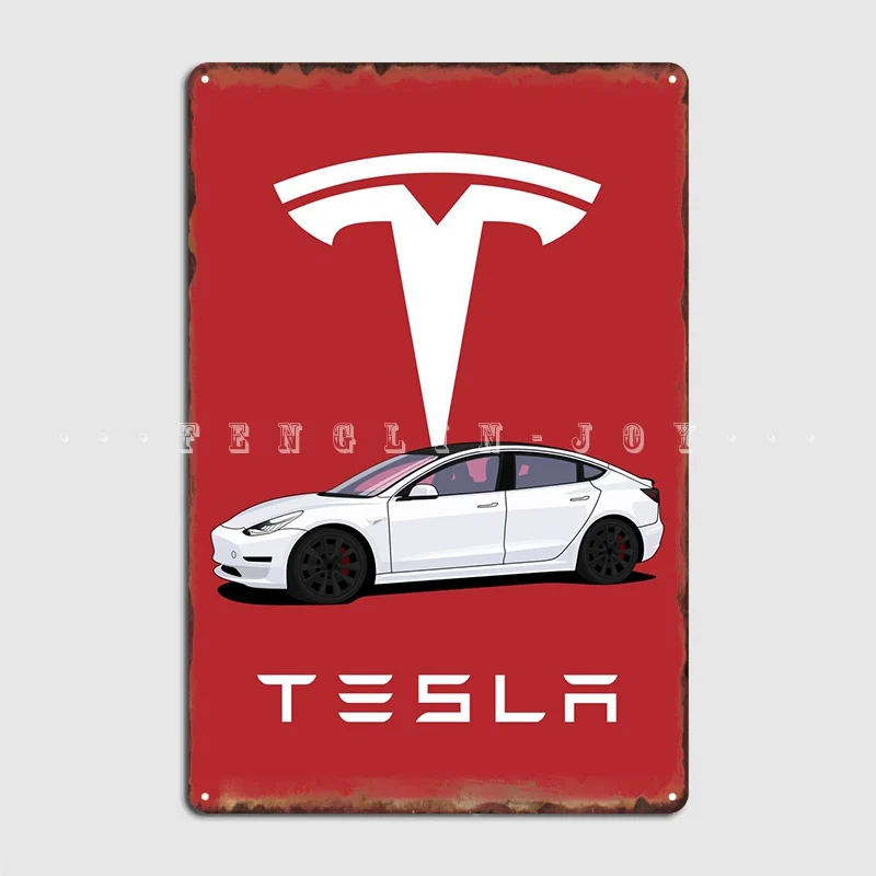 Tesla M3 White Metal Sign Wall Cave Party Create Plates Tin Sign Poster