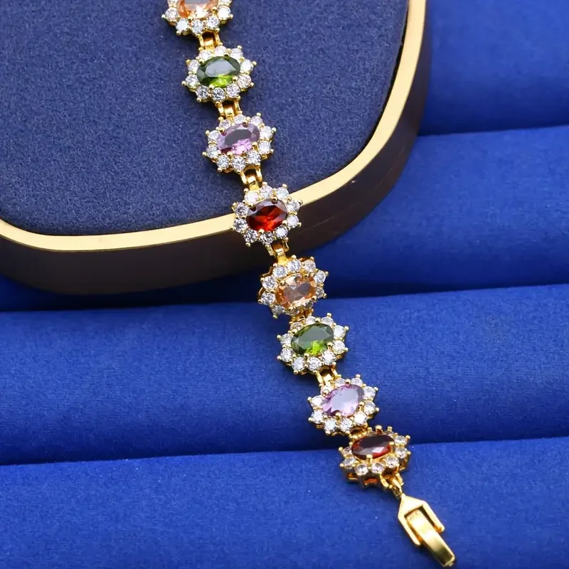 Elegantes Armband im Boho-Stil mit mehrfarbigen Steinen, 18 Karat vergoldeter Zirkonia-Schmuck für Damen – vielseitig einsetzbar für den täglichen Gebrauch und als Geschenk – Detail 6