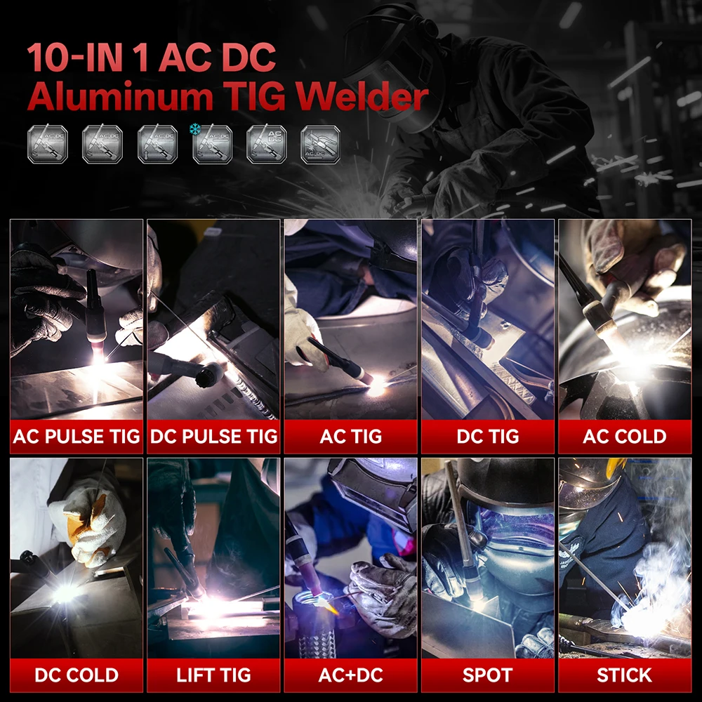 ANDELI – Machine à souder TIG AC/DC avec impulsion 200A HF, bâton inverseur, Machine à souder par points froids en aluminium, soudeur TIG multiprocessus