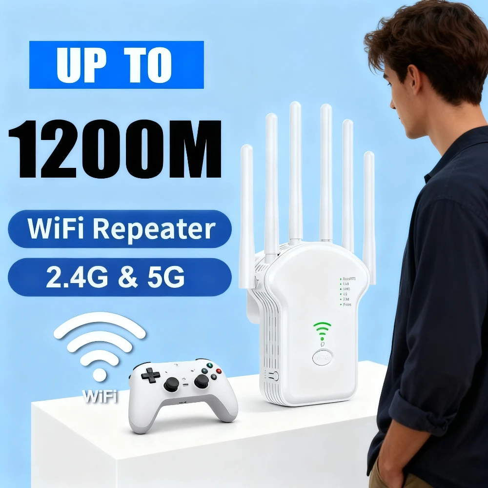 

1200 Мбит/с двухдиапазонный 2,4G 5 ГГц Wi-Fi повторитель удлинитель 6 антенн WPS маршрутизатор, усилитель сигнала дальнего действия сетевой усилитель домашний офис