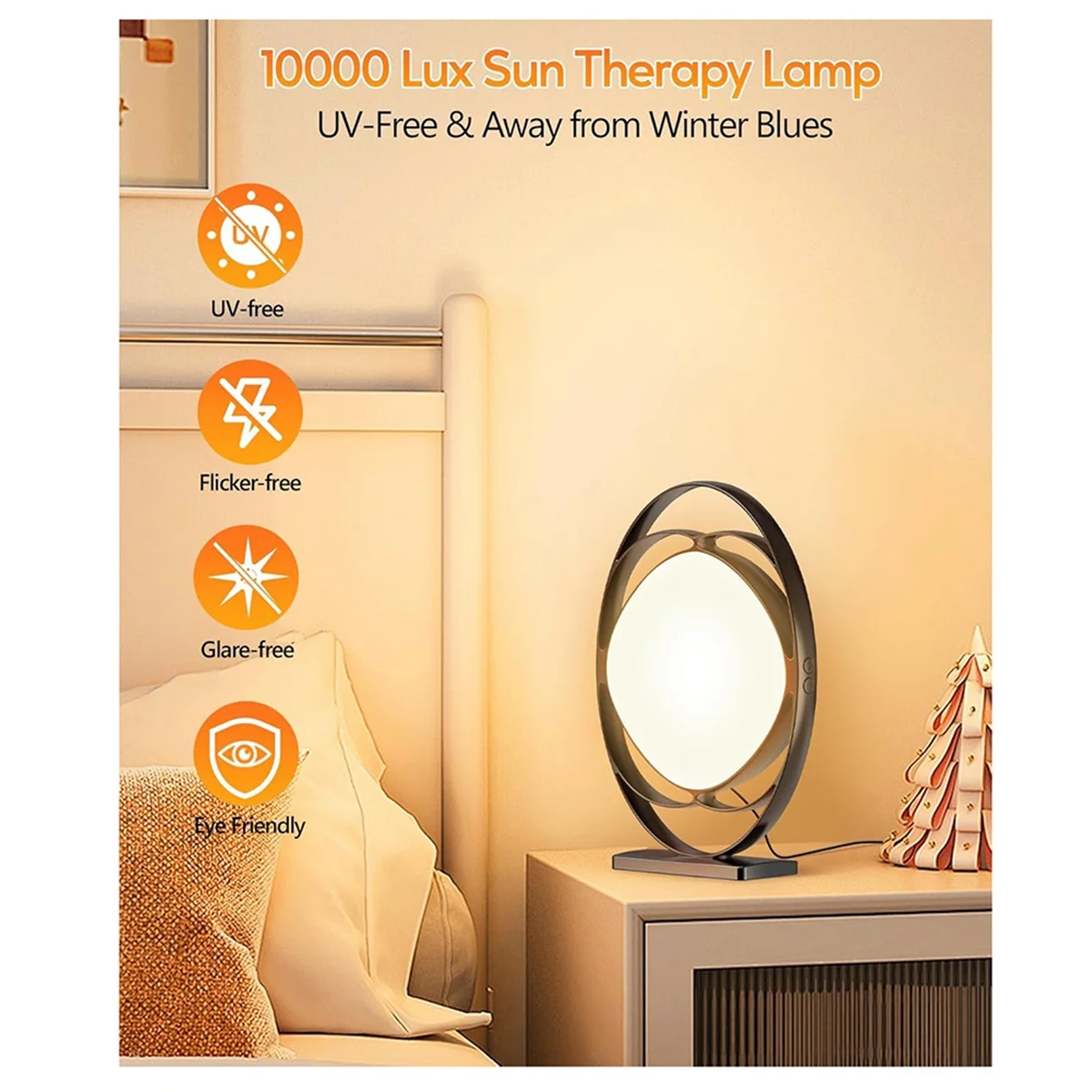 WFF Light Therapy Lamp,10000 Lux UV-Free Therapy Light with 3 Color Temperatures, 5 Adjustable Brightness US Plug