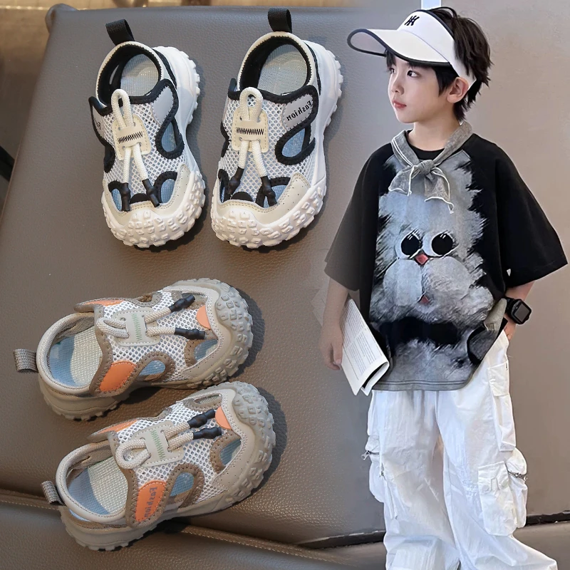 

Летние сандалии для мальчиков, детская обувь, детские повседневные кроссовки, дышащие роскошные теннисные спортивные сандалии с закрытым носком для мальчиков, уличный пляж