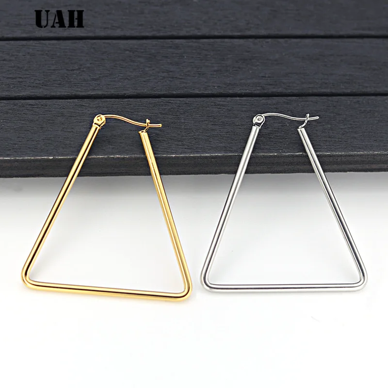 UAH  2018 New Gold color circle creole earrings, Stainless Steel Big Triangle Hoop Earrings gifts for women