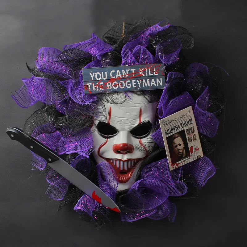 

*Creative Ghost Festival Halloween Mask Door Hanging Decoration Party Wreath and Haunted House Layout Prop