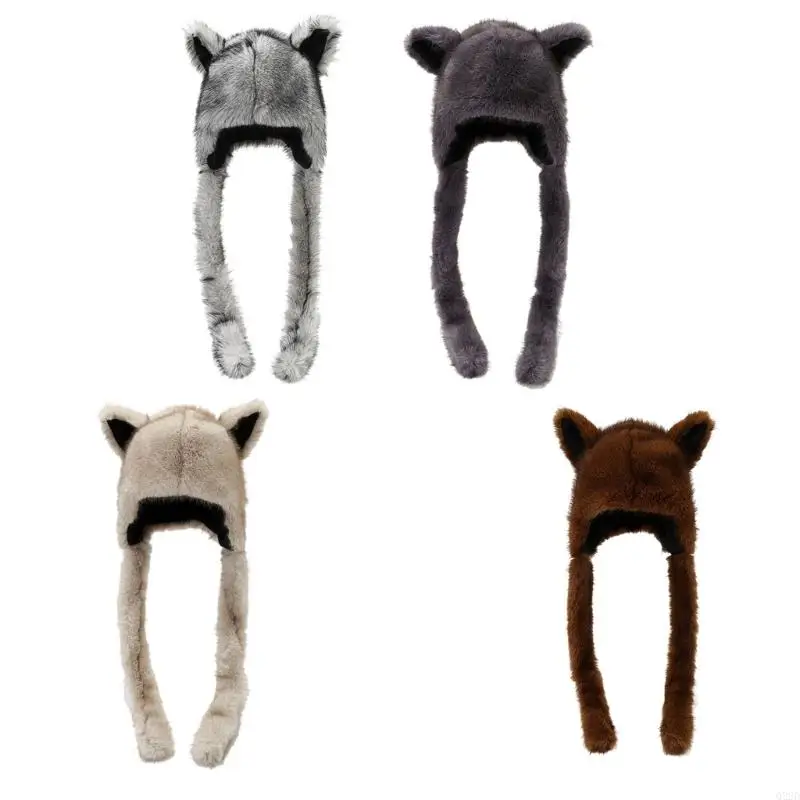 

Q22D Adorable Foxes Ears Furry Winter Hat Providing Warm Ear Cover for Outdoor Adventures