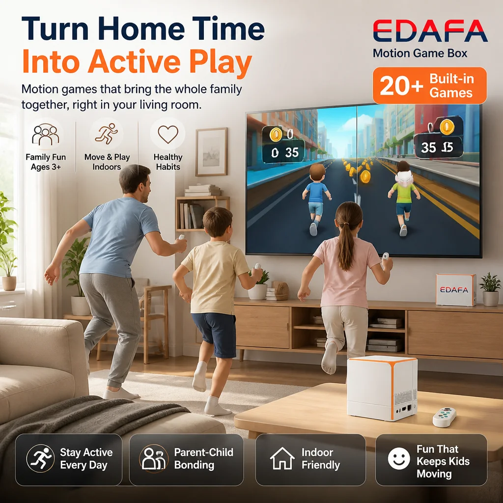 EDAFA Motion Game Console, 1P/2P Players, 20+ Built-in Motion Games, 4K HDR TV Output, Dual Band WiFi, Family Indoor Exercise