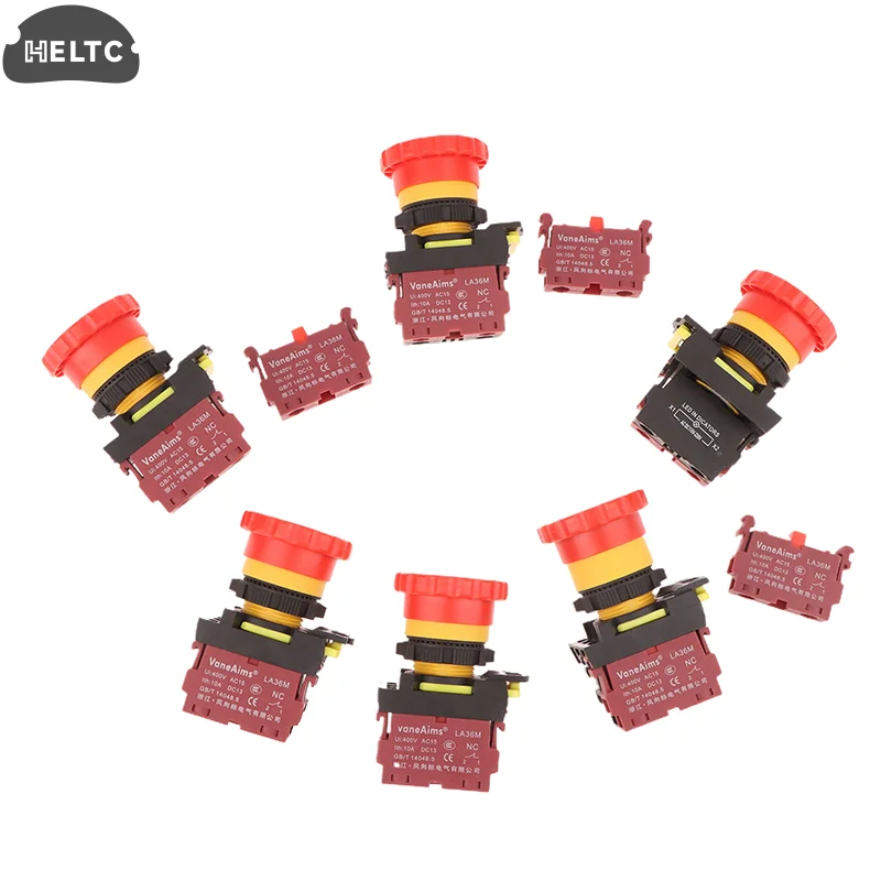 

22 мм LA36M кнопка аварийной остановки E-Stop пластиковые грибовидные кнопочные переключатели ВКЛ. ВЫКЛ со светодиодной подсветкой 12 В-24 В 110 В 220-380 В