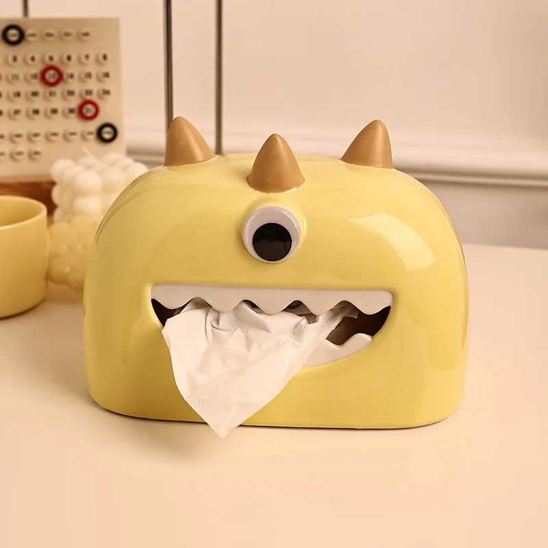 Creative and quirky little monster ceramic tissue box as a gift for home living room, desktop and home decoration ornaments