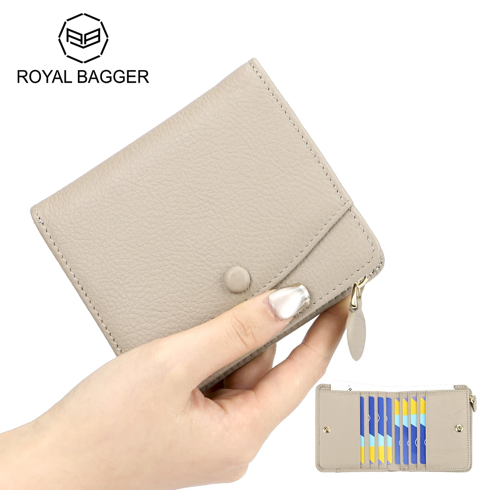 

Royal Bagger Short Wallets for Women Genuine Cow Leather Card Holder Fashion Casual Zipper Coin Purse 1589