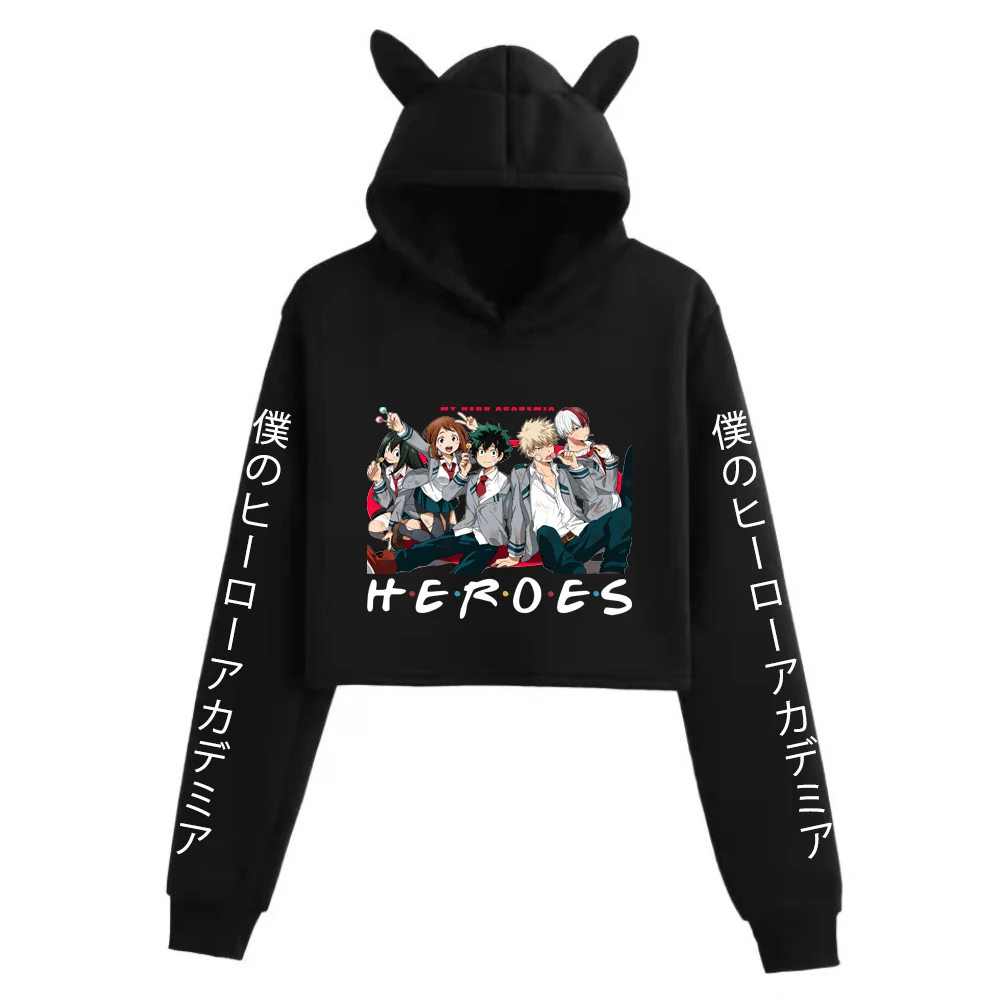 

Толстовка с кошачьими ушками My Hero Academy, двухсторонние укороченные топы с длинными рукавами из японского аниме Hero, модная толстовка для девочек