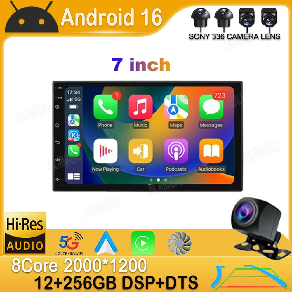 7 Inch QLED Screen 2 Din Universal Android 16 Car DVD GPS Radio Stereo Car Radio Multimedia Player Auto CarPlay Autoradio Audio