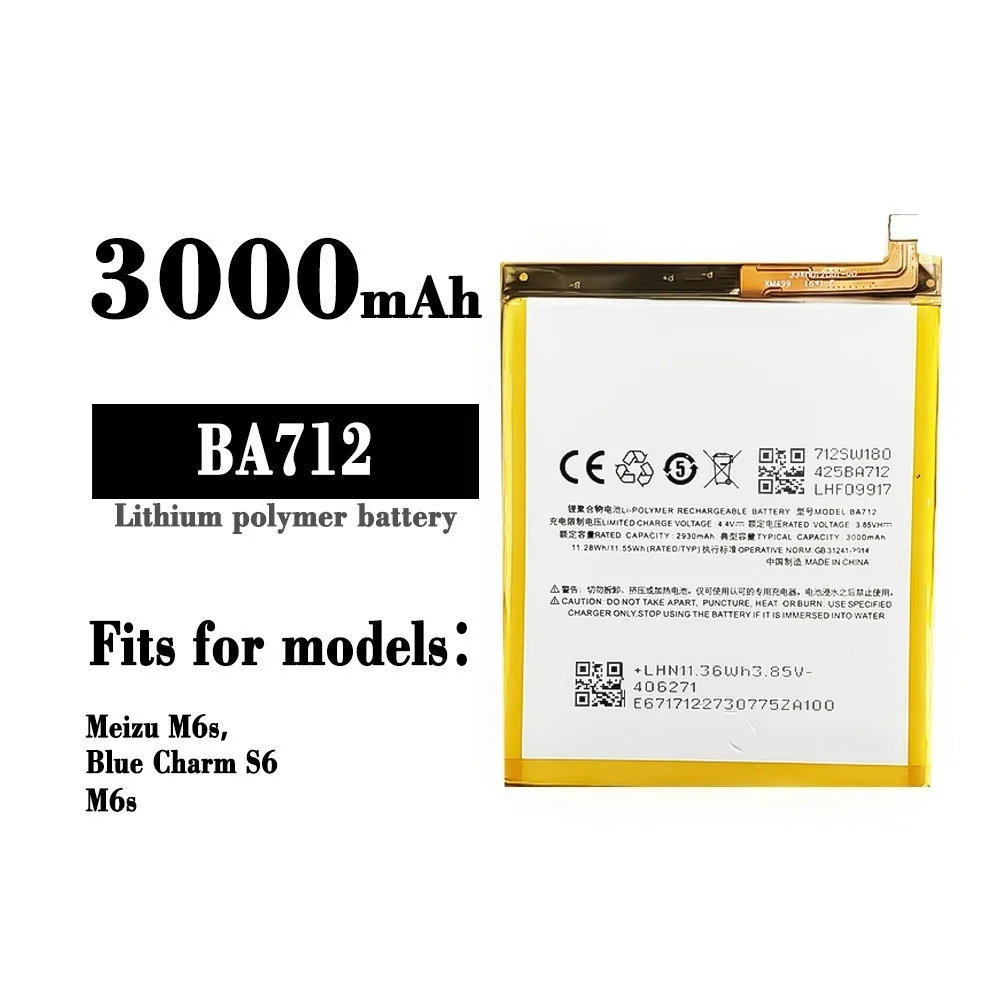 Аккумулятор BA712 для MEIZU M6s Meilan S6 Mblu S6 M712H M712Q/M/C 3000 мАч, сменные аккумуляторы для мобильных телефонов + бесплатный инструмент