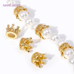 18K Gold Plated Brass With Zircon Crown Shape Spacer Beads Separators For Jewelry Making DIY Bracelet Beading Accessories