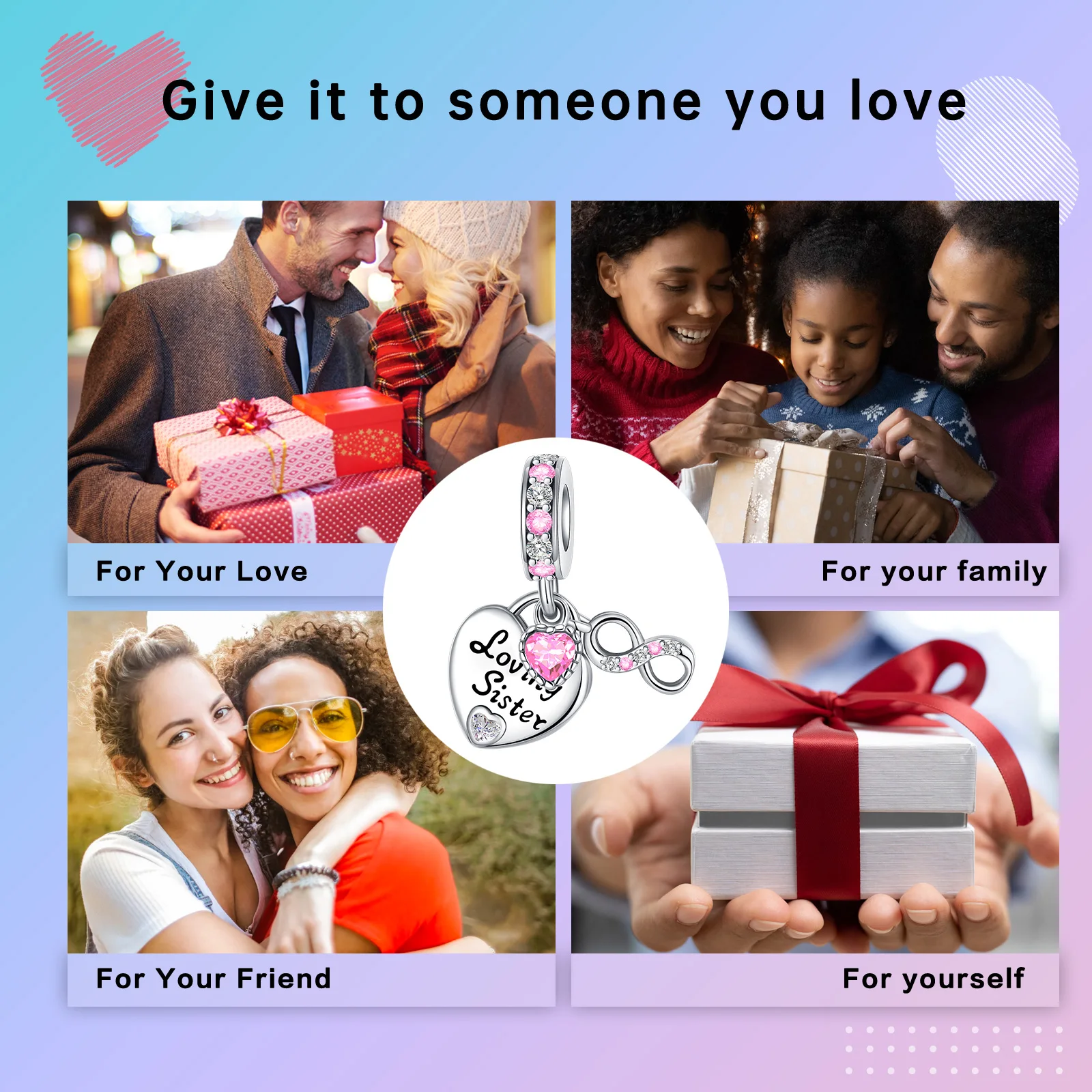 925 فضة Charm للنساء ، Loving Loving ، الحب الماس ، الوردي قلادة ، يناسب أساور باندورا الأصلي ، DIY بها بنفسك مجوهرات هدية