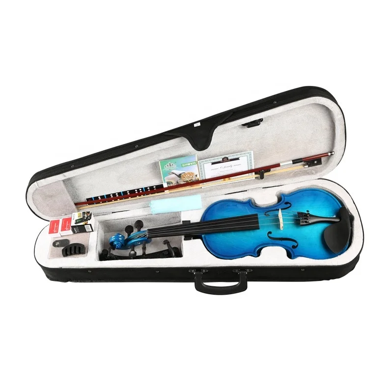 Blue Polywood Student Violin Multiple Sizes 4/4 3/4 1/2 1/4 1/8 Wooden String Instrument For Kids Adult Music Beginners Learning