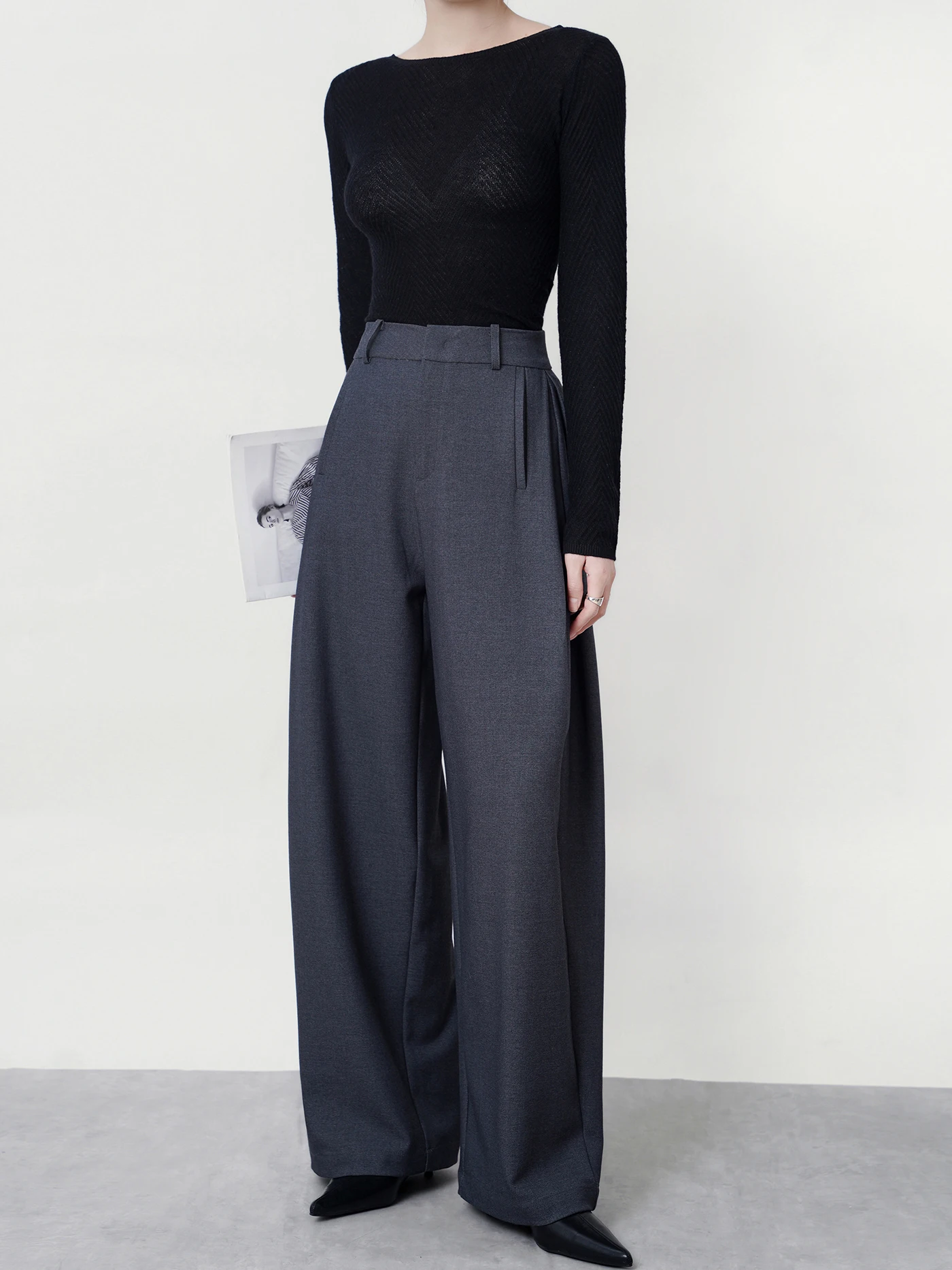 

Женские брюки с высокой талией и широкими штанинами, прямые повседневные брюки, универсальные, стройнящие, струящиеся, из костюмной ткани