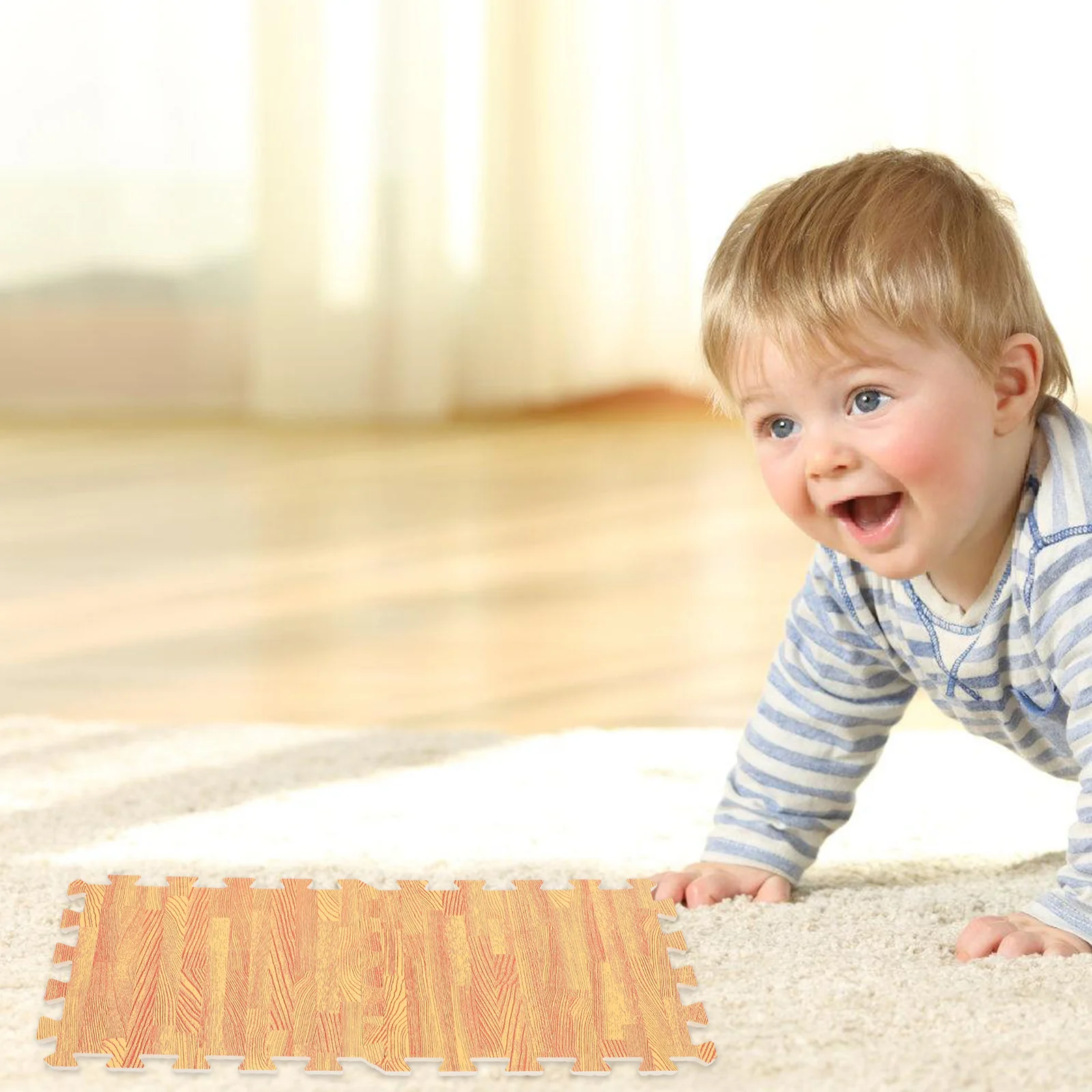 

12Pcs Wood Grain Crawling Mat Interlocking Foam Floor Tiles Mat Floor Protector for Room Eva Flooring Tiles