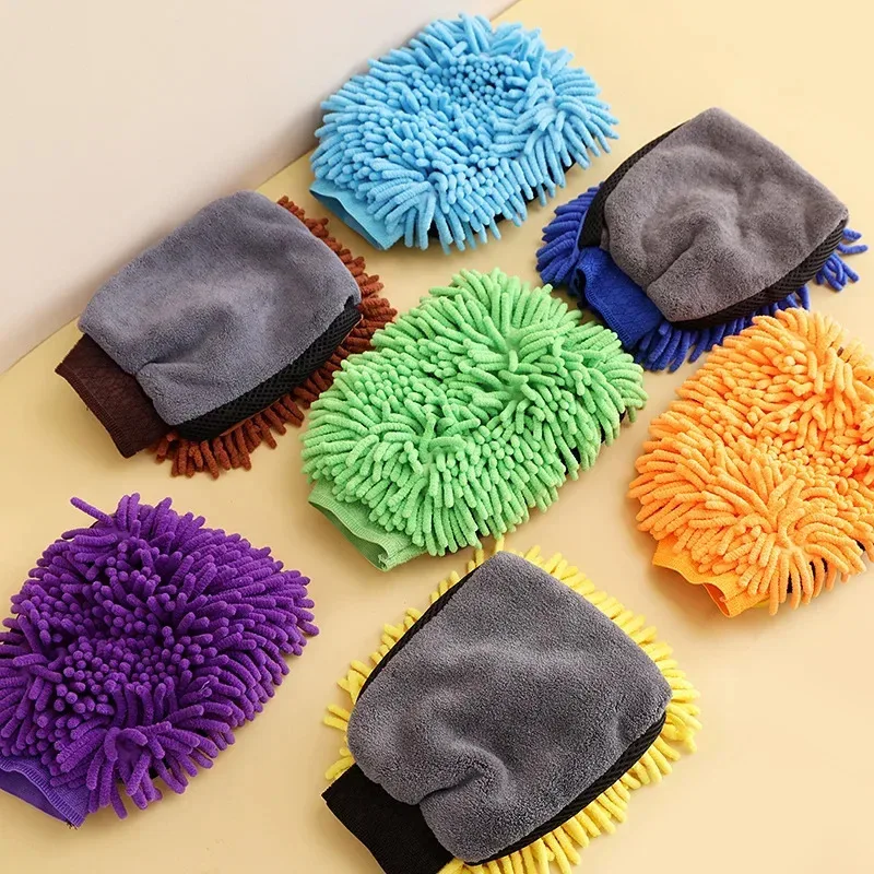 1PCS Chenille Gloves Car Wash Microfiber Waterproof Car Cleaning Wax Detailing Brush Auto Care Double-faced Thick Glove