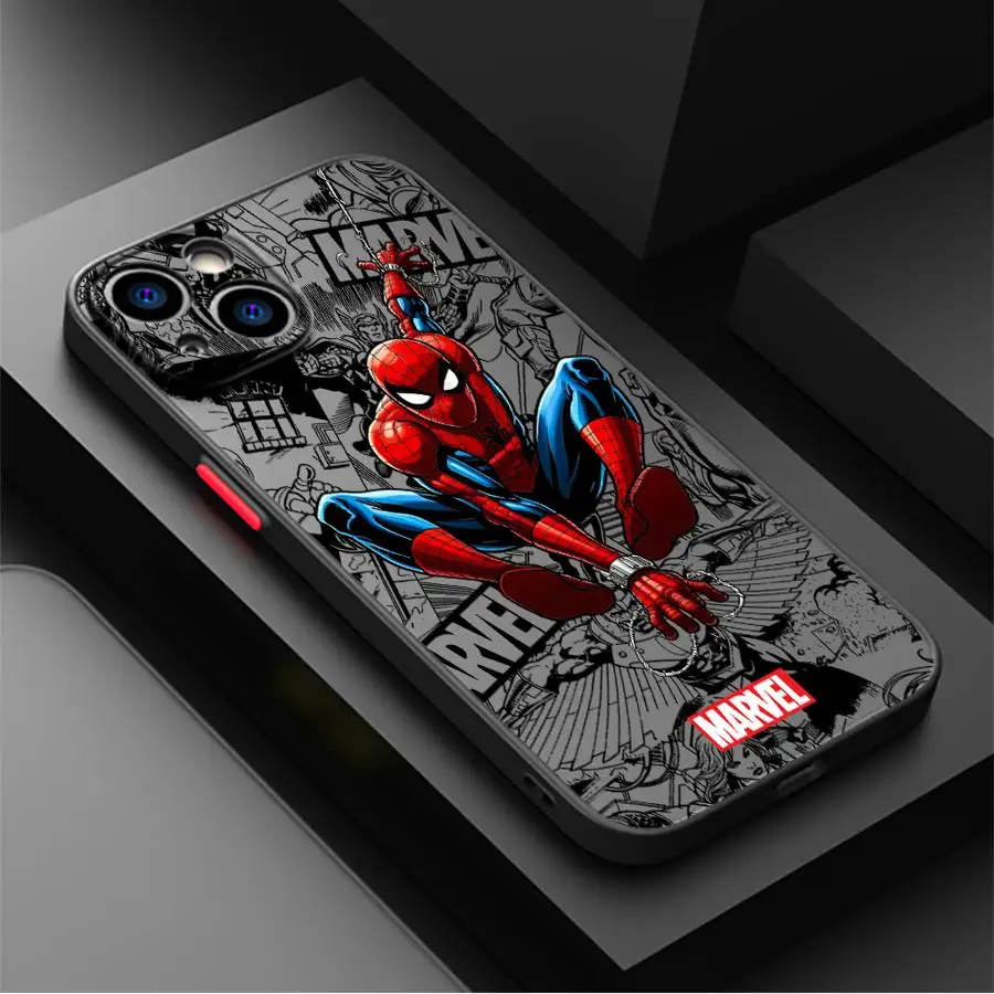 Cartoon Spider Man Case voor iPhone 11 13 Mini XR X 14 16 Pro Max 12 15 Plus Matte telefoon Cover