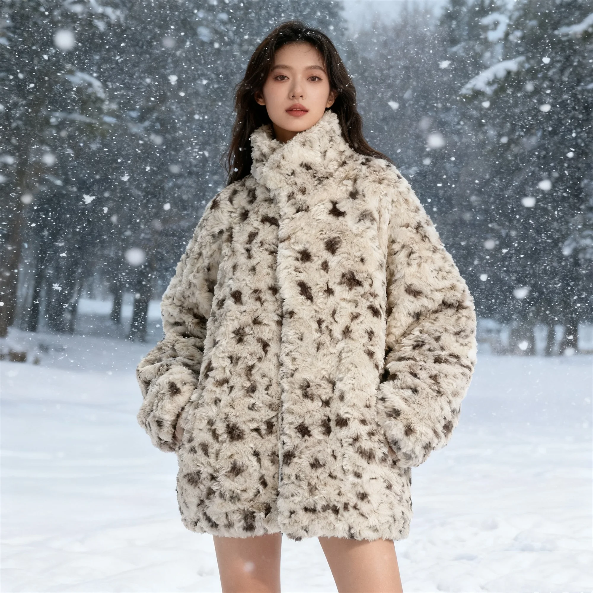 

Zipper Faux Fur Women Coats Jackets Turn Down Collar Coat Thick Warm Y2k Streetwear Jacket Leopard Print Outerwear Autumn Winter