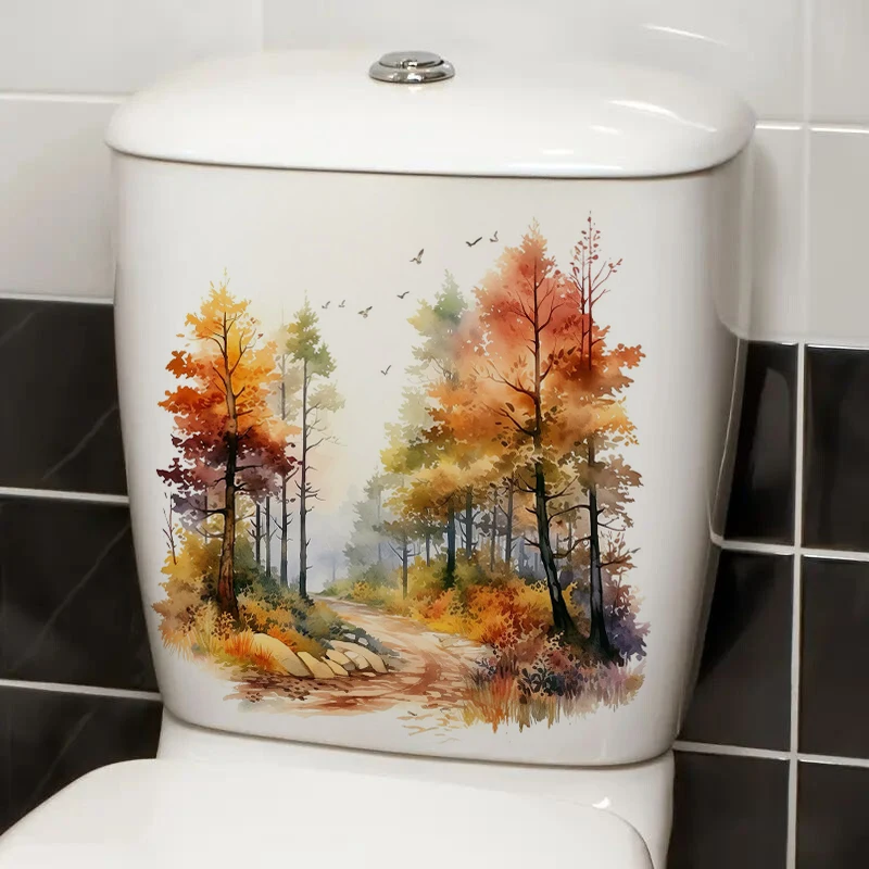 Forest in Autumn Wall Decal - Dreamy Watercolor Woodland Pathway Home Decor - Self-Adhesive Wall Sticker for Bedroom, Hallway