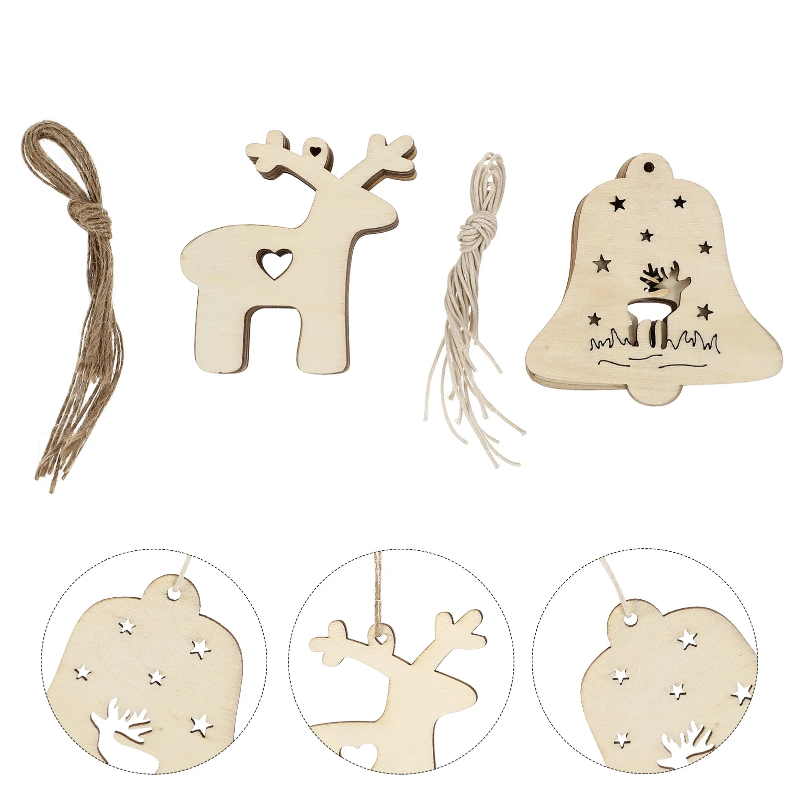 

20pcs Wooden Deer Bell Chips Christmas Diy Unfinished Craft Kits Kids Handmade Hanging Decor Graffiti Pendants Xmas Party