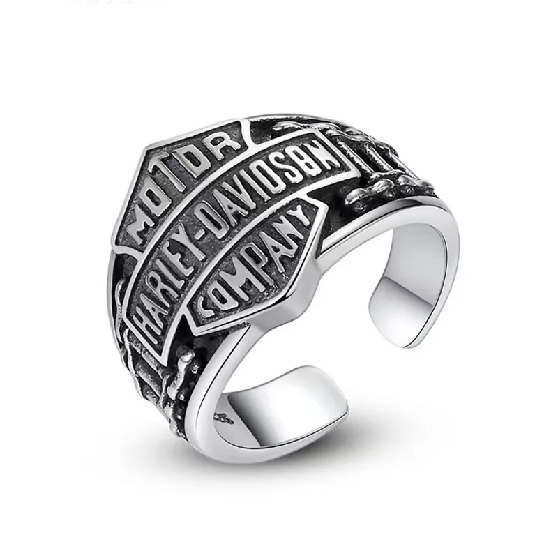 Disney Retro Fashion Punk Men's Personality Motorcycle Harley Davidson Thai Silver Ring Opening Ring Boutique Gift