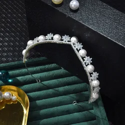 Luxury Bride Tiaras For Wedding Hair Jewelry Headdress Zirconia Bridal Headband Pearl Tiaras Crowns For Birthday Party Headpiece