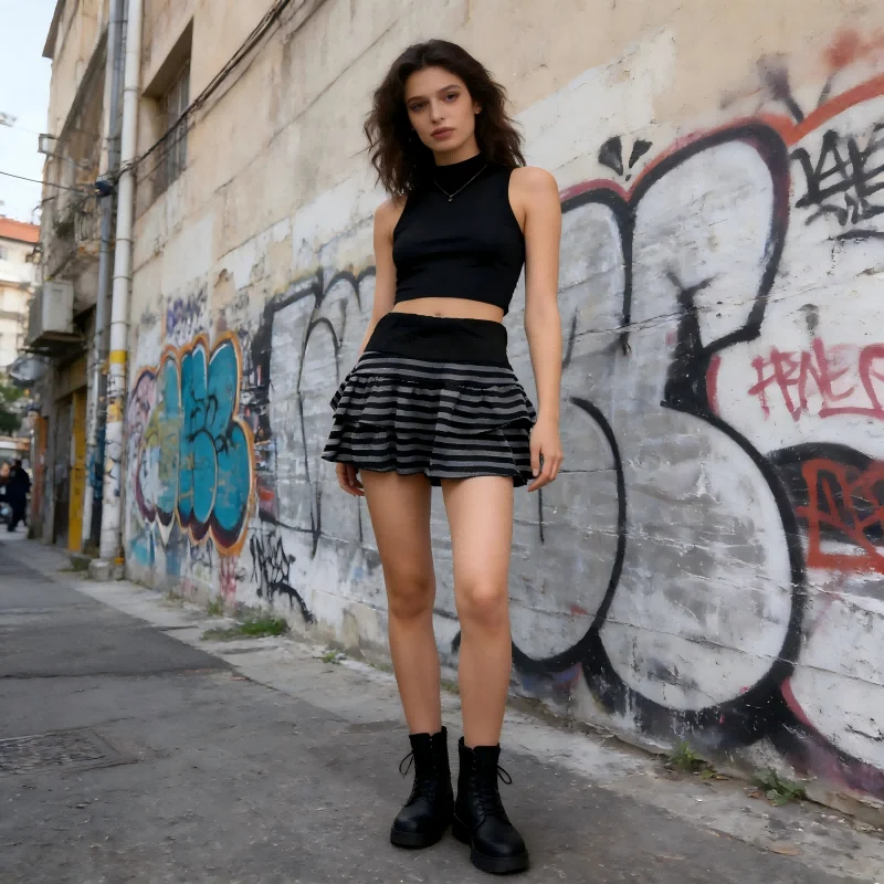 

Летняя женская юбка-полусолнце 2025 с полосатым принтом и эффектом пышности, универсальная, модная, для девушек, Pure Desire