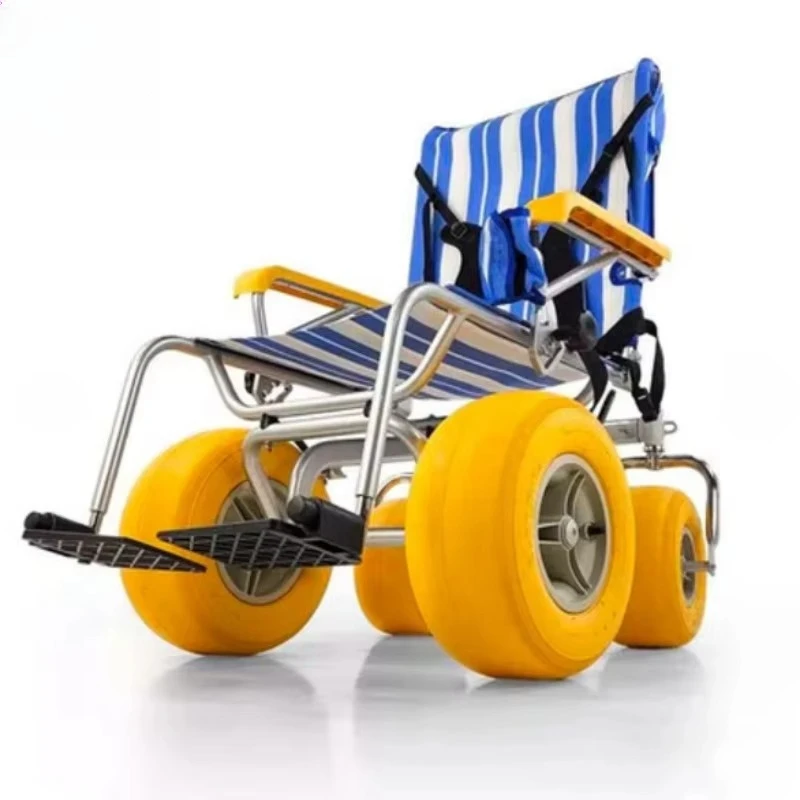 

All-terrain beach wheelchair water combat vehicle for sliding over sand and the ocean on balloon tires