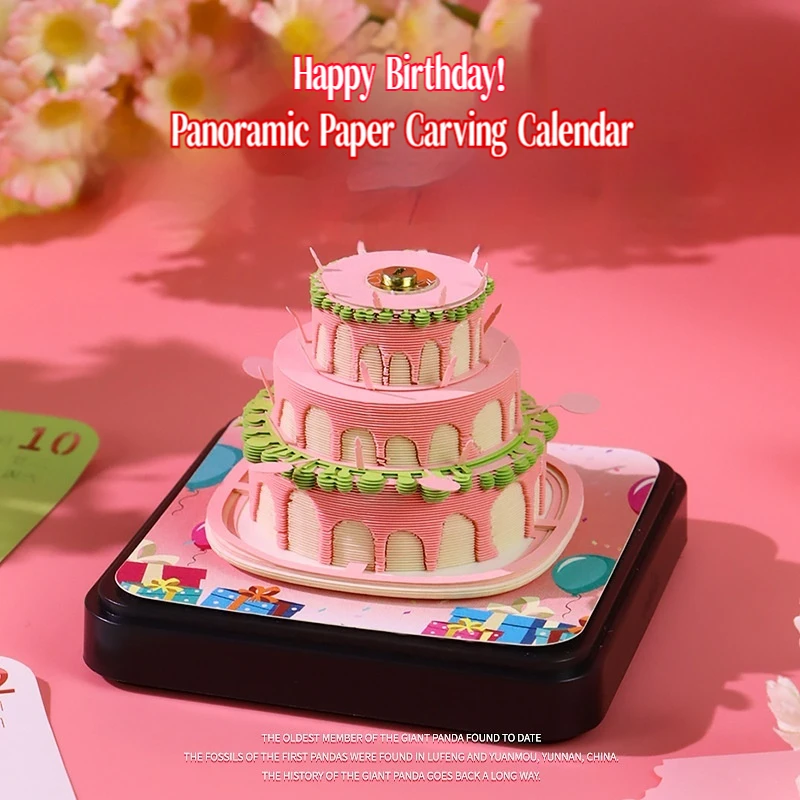 

2026 Desk Calendars Time Piece Calendars 3d Tear-Away Birthday Cake Calendar Paper Carving Art Memo Pad Notepad Christmas Gifts