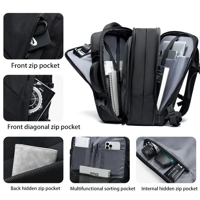 Travel Backpack Men Business Backpack Schoolbags Expandable Large Capacity 15.6 Laptop 180° Open Waterproof Fashion