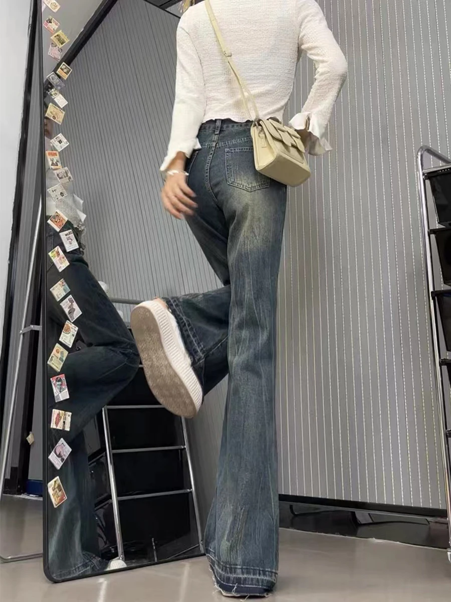 American Sle Jeans a gamba larga a vita alta Pantaloni in denim bootcut a taglio dritto larghi da donna Autunno Faion plus Size dimagranti