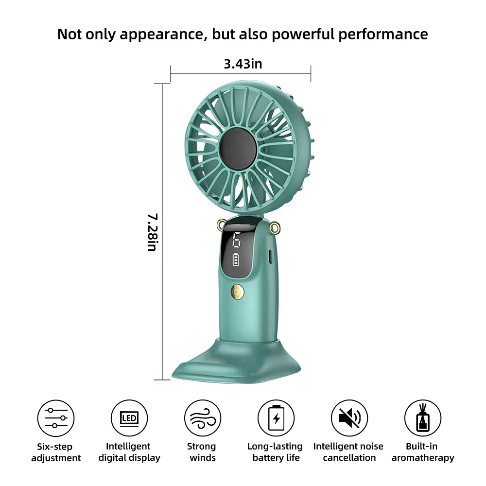 USB Handheld Mini Fan Foldable Portable Neck Hanging Fans 5 Speed USB Rechargeable Fan with Phone Stand and Display Screen