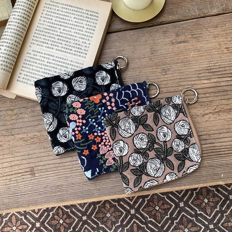 حقيبة مفاتيح السيارة محفظة للعملات المعدنية القطن الكتان التطريز اليابانية Harajuku محافظ أحمر الشفاه سماعات أكياس تخزين صغيرة لفتاة هدية #3