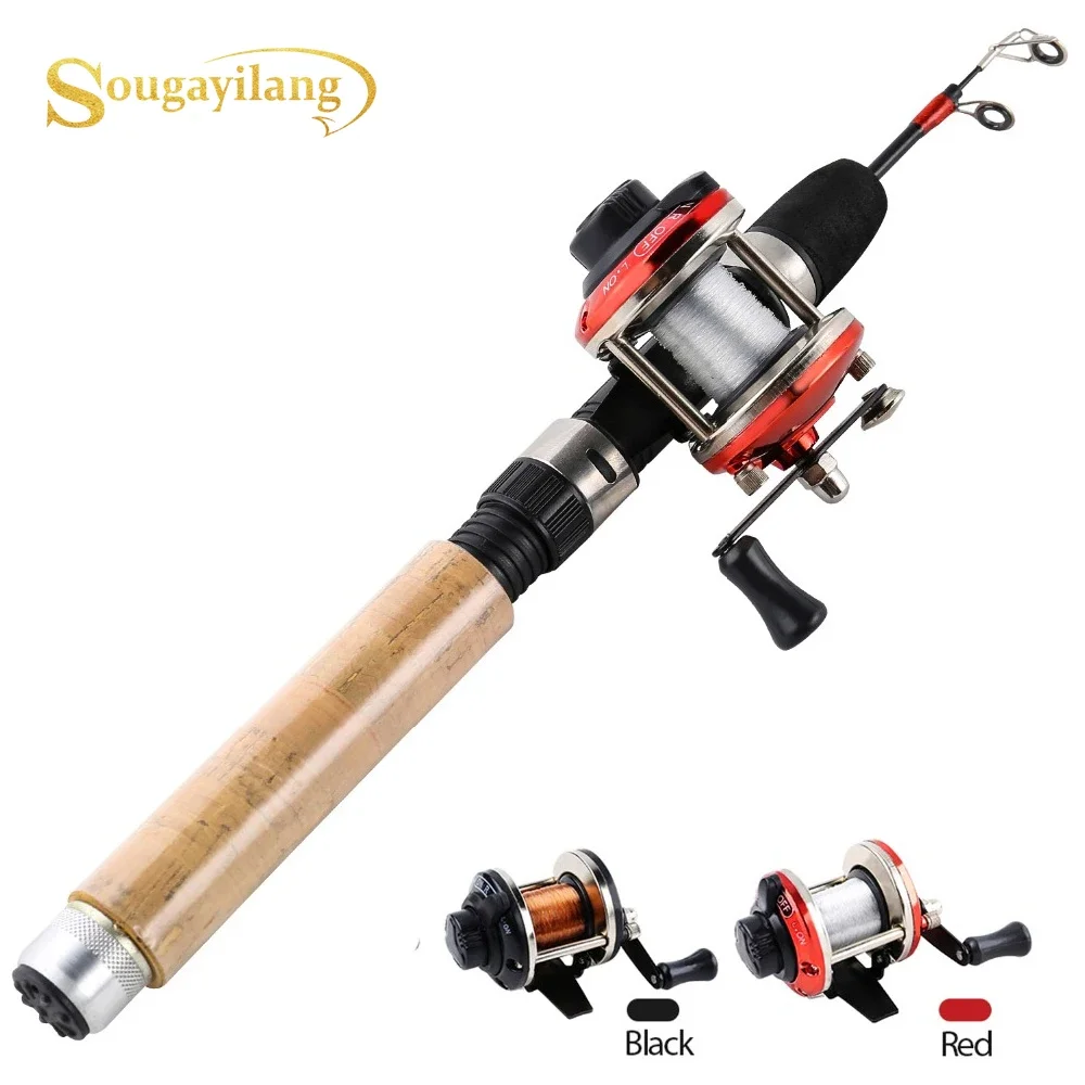 Wędka podlodowa Sougayilang Reel Combo 67cm Carbon Ice Rod z mini 2-kolorowym kołowrotkiem do trollingu Shrimp Winter Fishing Tackle Set