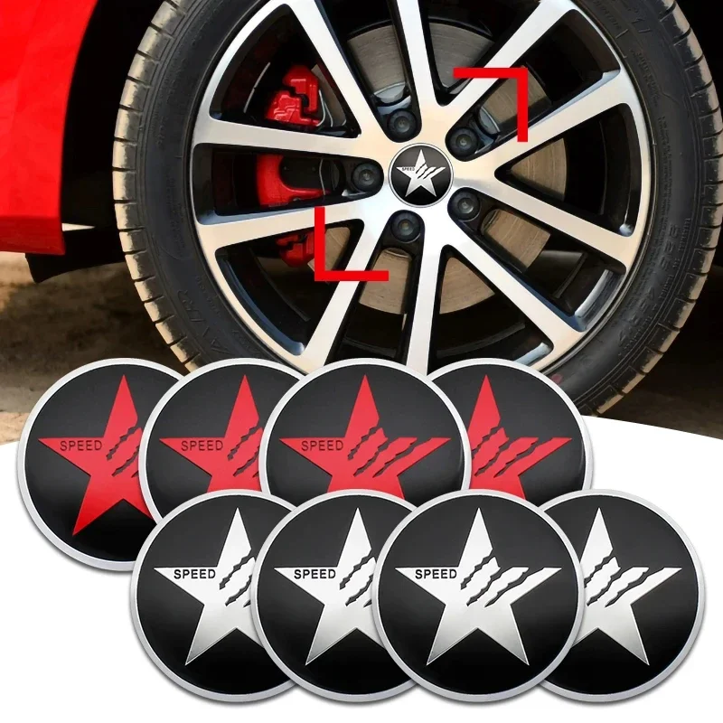 4PCS 56MM Cool SPEED Five-pointed Star Car Wheel Center Hub Caps Emblem Stickers For Hyundai Infiniti Honda Audi BMW Mazda Jeep