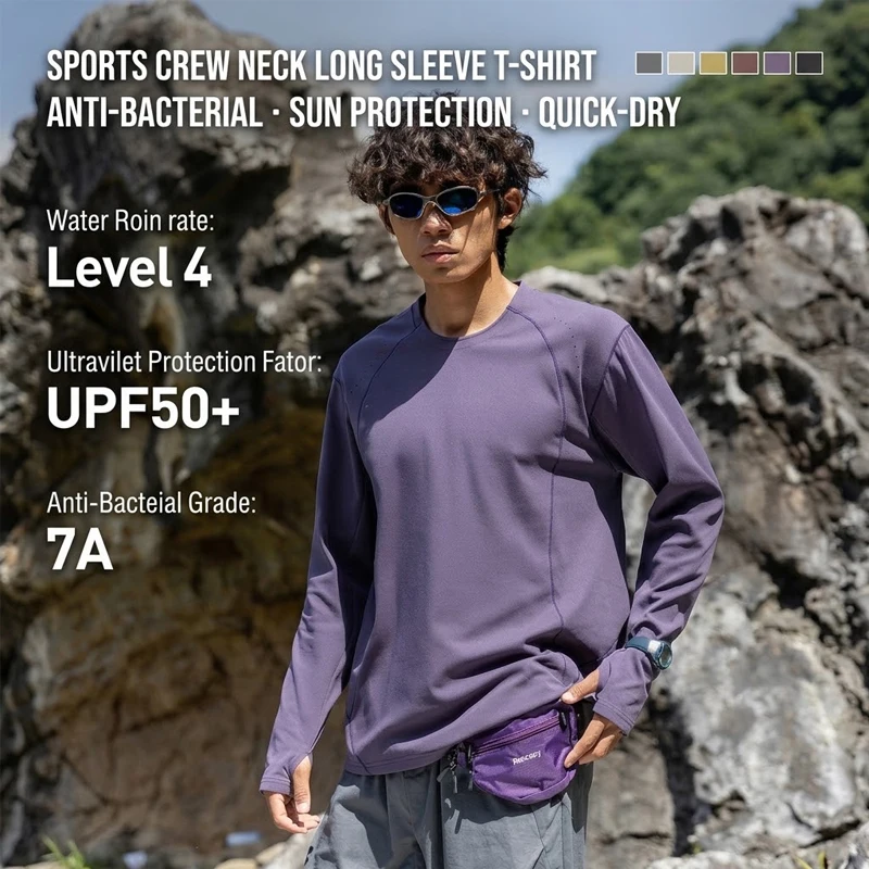 Herren Performance-T-Shirt mit Rundhalsausschnitt und langen Ärmeln – UPF50+ Sonnenschutz, 7A antibakteriell & schnelltrocknend für Sport- und Outdoor-Aktivitäten – Detail 2