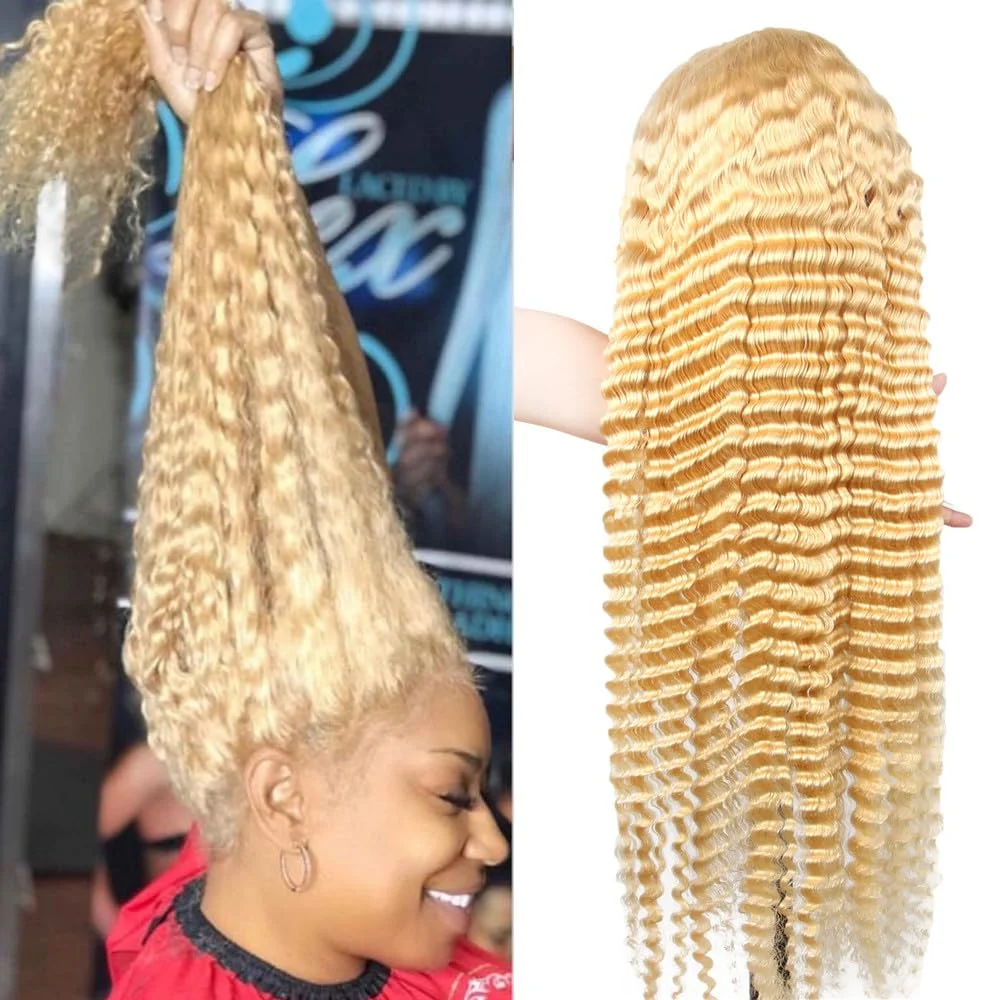 613 Blonde Deep Wave Human Hair Wig For Woman 13x4 HD Transparent Deep Curly Lace Frontal Wig Pre Plucked With Natural Hairline