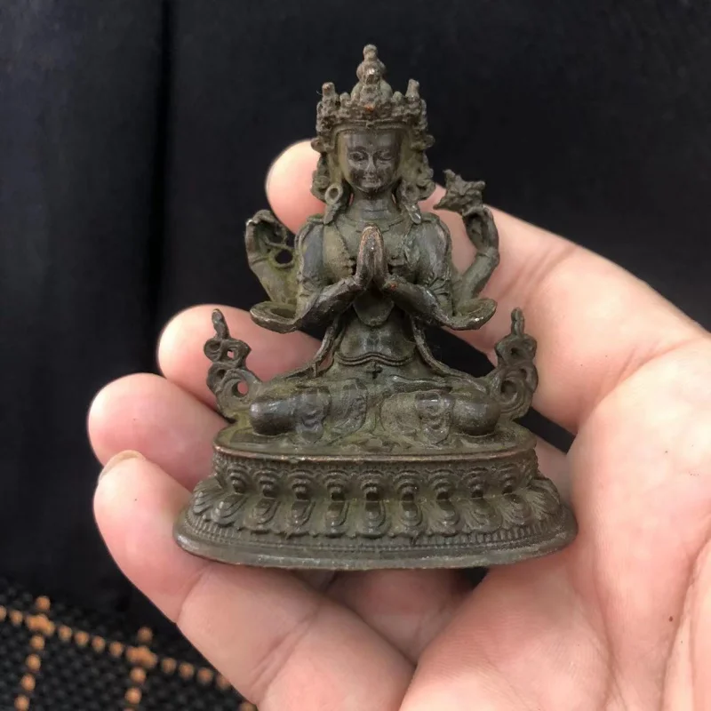 Antique Miscellaneous Antique Distressed Bronze Crafts Four-Armed Avalokiteshvara Acalanatha Dianmu Tibetan Buddha Ornaments