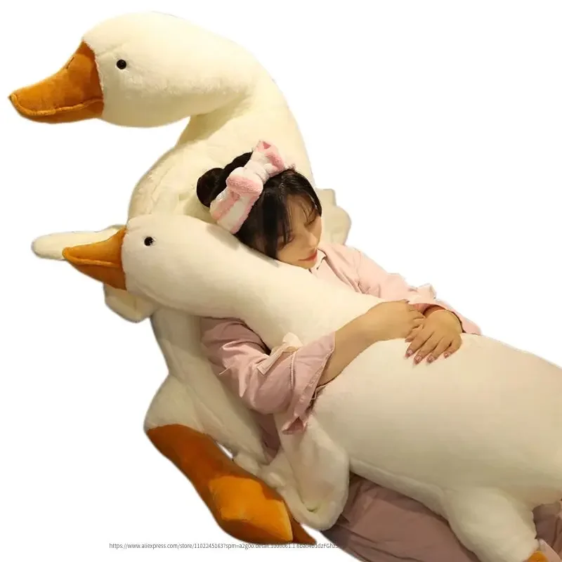 Huge Size 50-190CM Big Duck Plush Pillow Dolls Lovely Goose Plush Mat Stuffed Soft Sleeping Cushion Creative Gift for Children