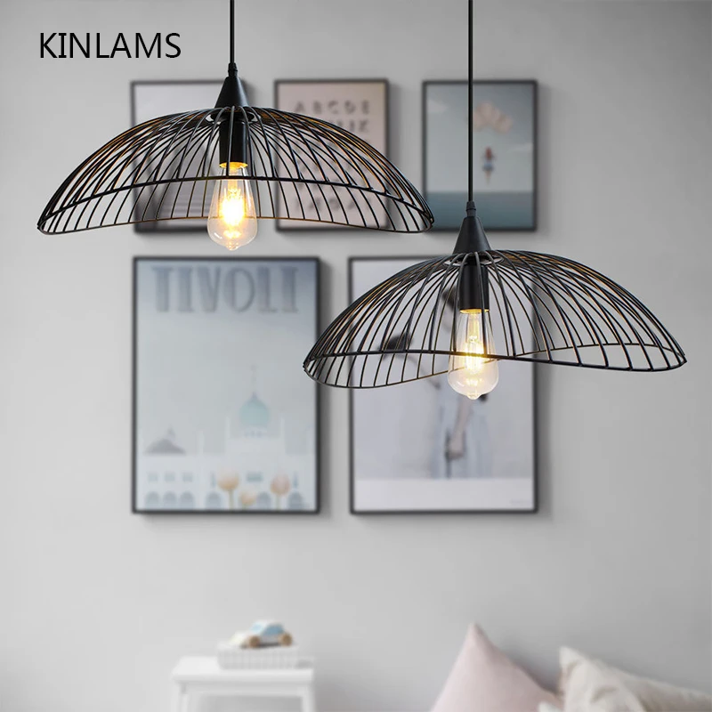 

Nordic Iron Art Pendant Lamp Modern Simple Restaurant Pendant Light Straw Hat Industrial Design Bedroom Study Room Living Room