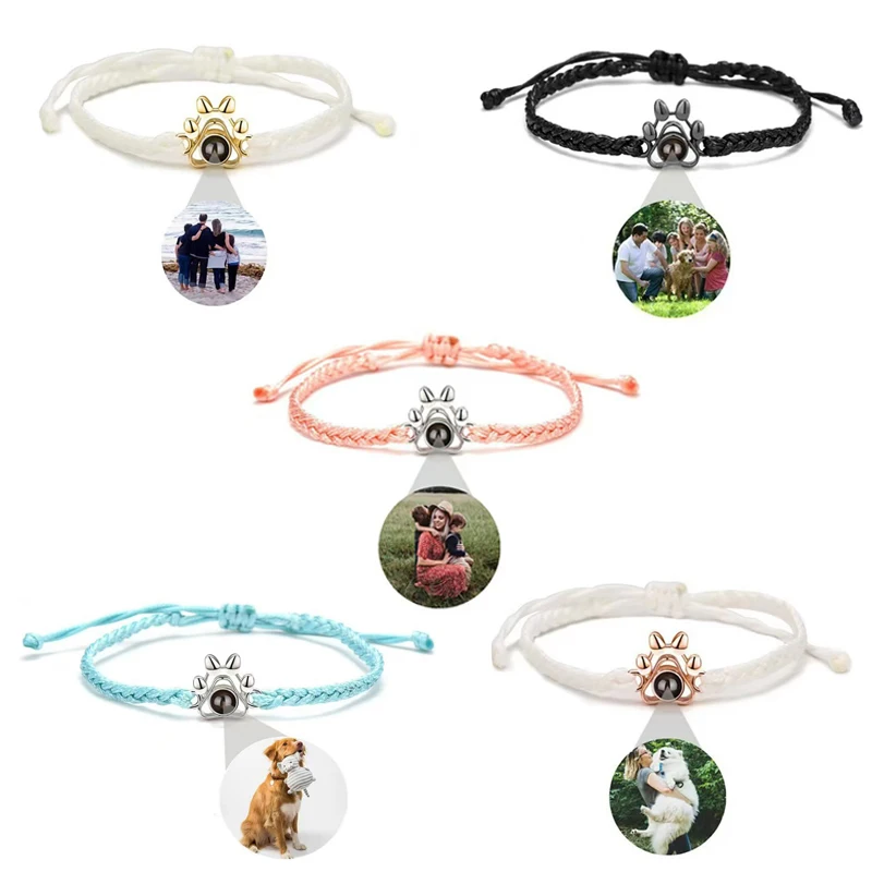 

Colorful Woven Dog Paw Projection Bracelet Men's And Women's Family Portrait Custom Colorful Photo Projection Commemorative Gift