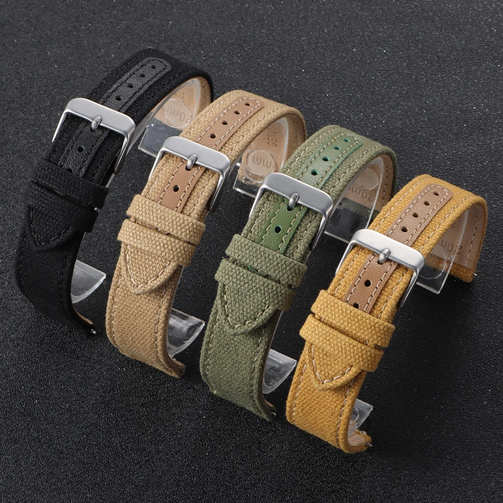 Canvas Strap Watch - 20mm 22mm Canvas Leather Watchband for