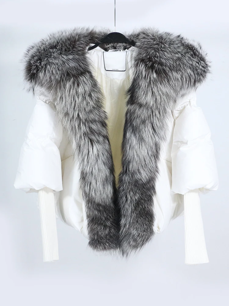 OFTBUY New White Duck Down Jacket Winter Women Warm Loose Coat Natural Real Fox Fur Collar Thick Luxury Outerwear New Fashion