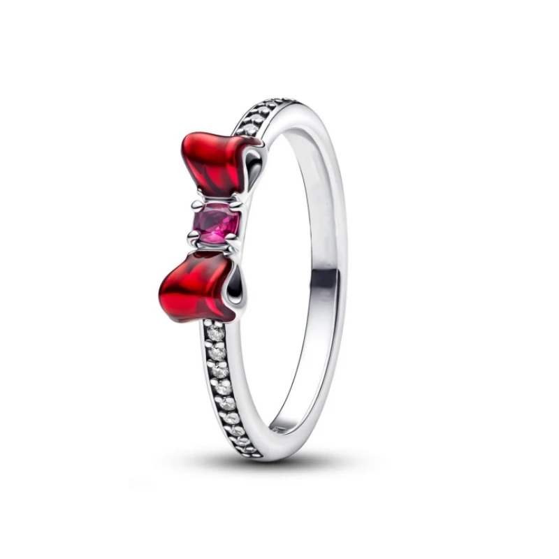 Pink Bow Set Original 925 Sterling Silver Colorful Zircon Ring Earrings Bracelet Necklace Original DIY Women's Jewelry Gift image 4