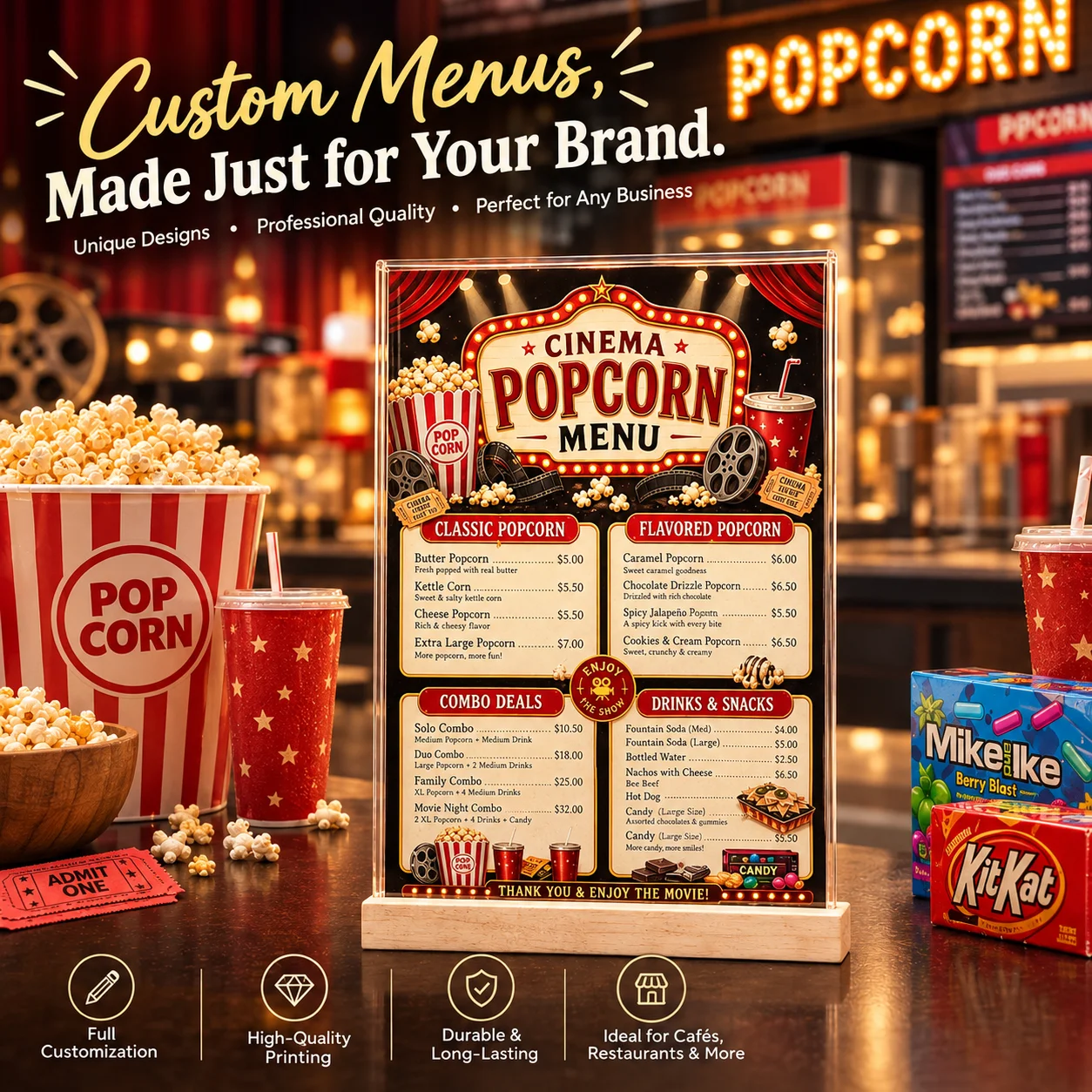 1pc/2pcs, Picture Custom Menu, Available In Horizontal Or Vertical Menu Stand, Perfect For Bars, Restaurants, Or Weddings.