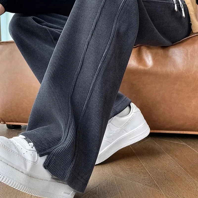 2024 Autumn Winter Women Vintage Concise Sweatpants Lady Casual Designer Elastic Wide Leg Straight Leg Plush Thermal Trousers